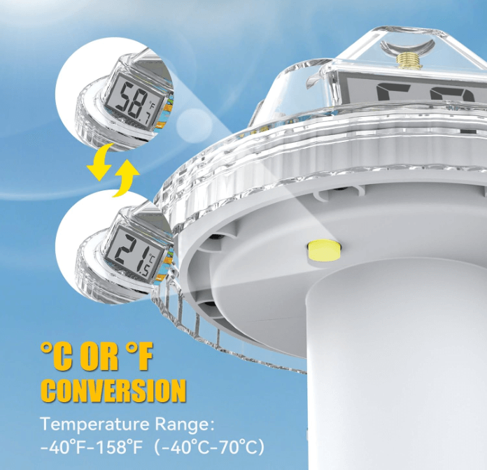BaldrTherm Pool Thermometer Digital Floating Easy Read, Anti-Fog 360° Reading with Indoor Temperature Humidity Monitor
