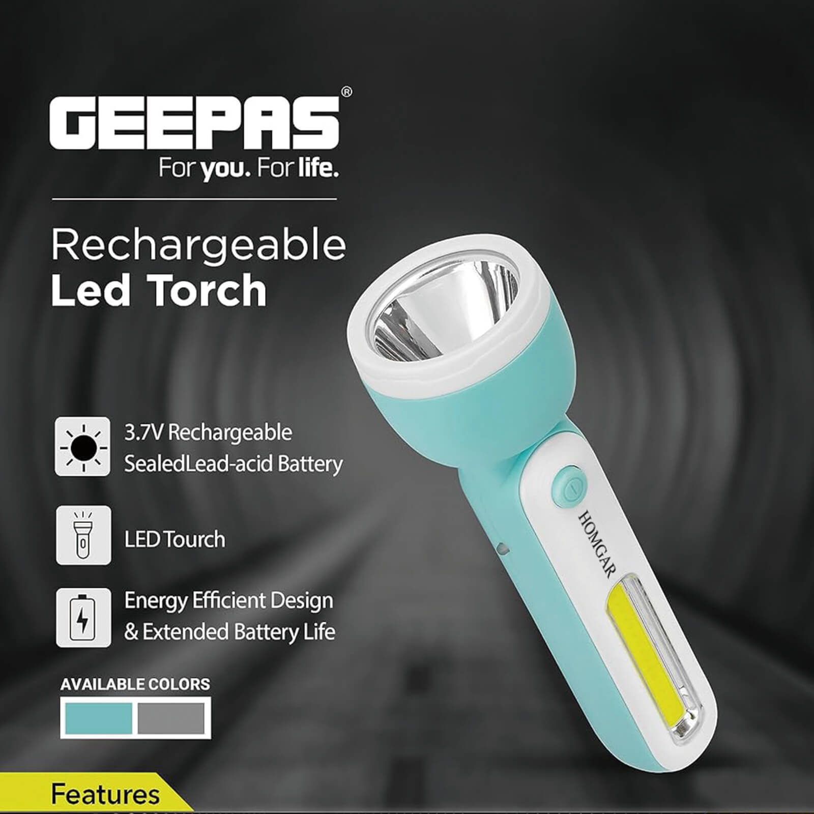 BALDR Rechargeable LED Torch, Lamp, Perfect for Indoor and Outdoor Use