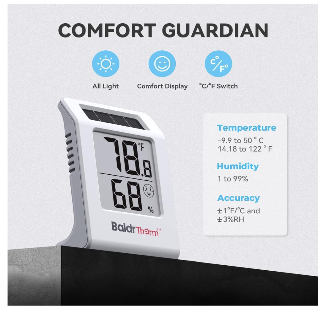 BaldrTherm Humidity Meter Room Thermometer, 2.2''Humidity Gauge, 3 Pack