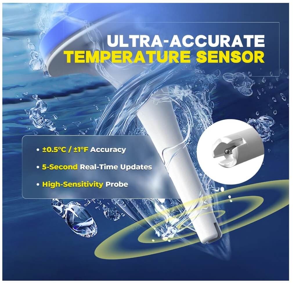 BaldrTherm Pool Thermometer Solar Digital Floating,With Double-Sided Display Screen for Swimming Pool, Blue
