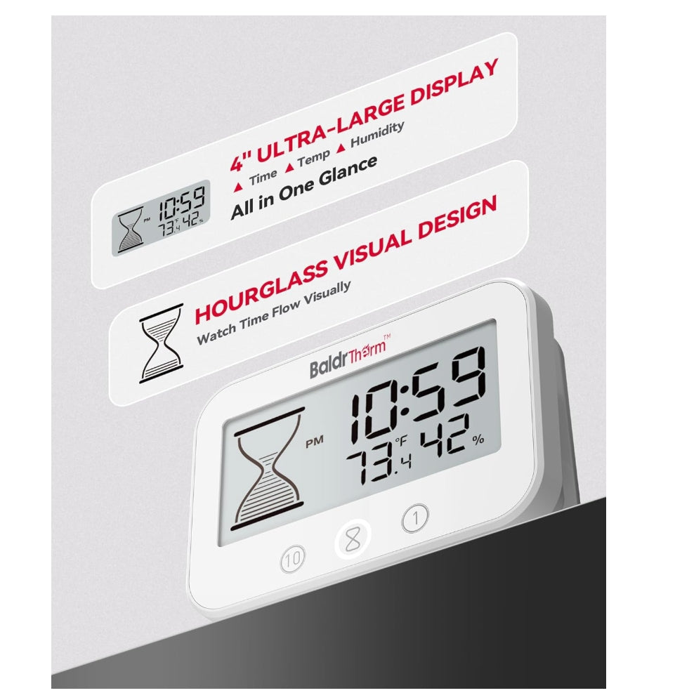 BaldrTherm Waterproof Shower Clock - Timer, Hygrometer & Thermometer(White)