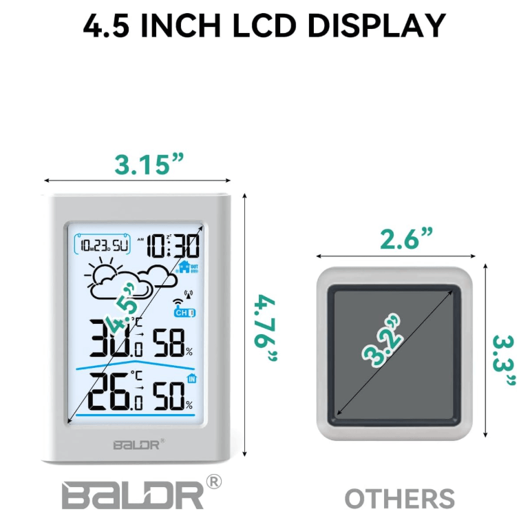 BALDR Indoor Outdoor Thermometer Wireless with Atomic Clock