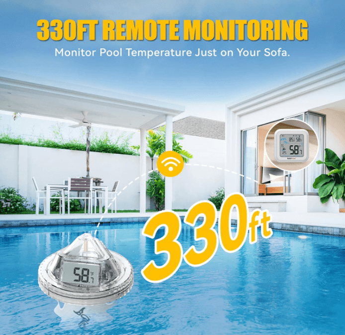 BaldrTherm Pool Thermometer Digital Floating Easy Read, Anti-Fog 360° Reading with Indoor Temperature Humidity Monitor