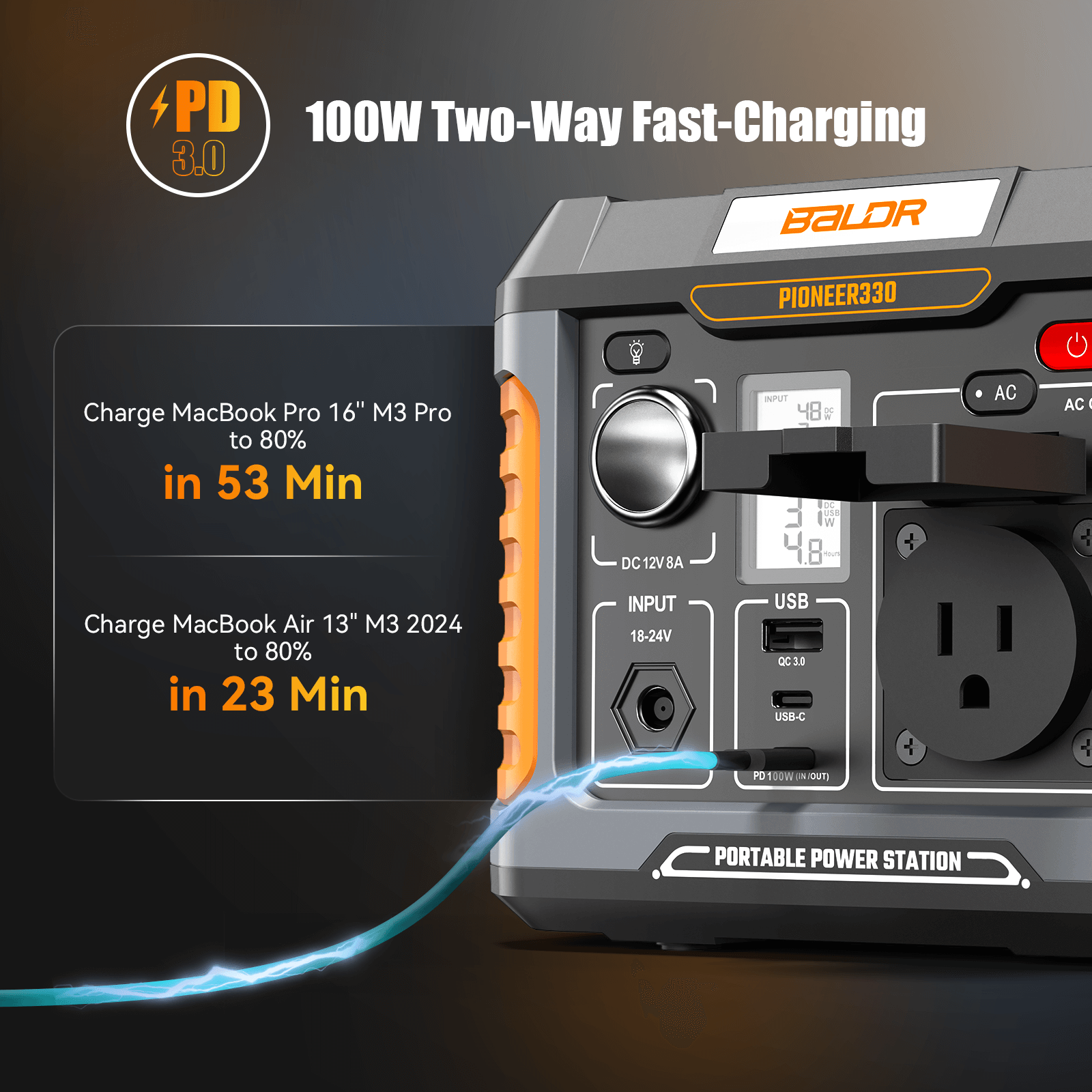 BALDR Portable Power Station, Solar Generator with 120V Pure Sine Wave AC Outlet, Backup Lithium Battery Power Supply, 330W | 288Wh, For CPAP Camping Travel Hunting Outdoors Emergency Blackout