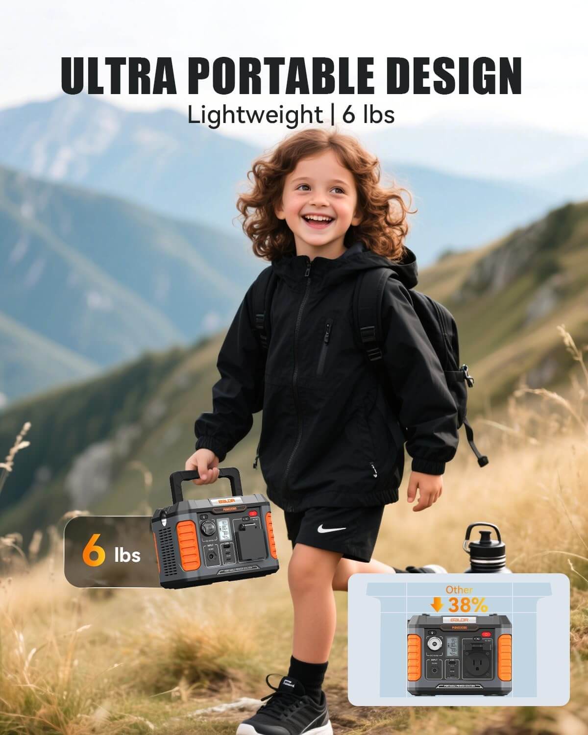 BALDR Portable Power Station 300W, 231Wh Solar Generator Backup Lithium Battery Power Supply, 120V Pure Sine Wave AC Outlet, QC 3.0, Type C Input/Output, for Home Camping Emergency