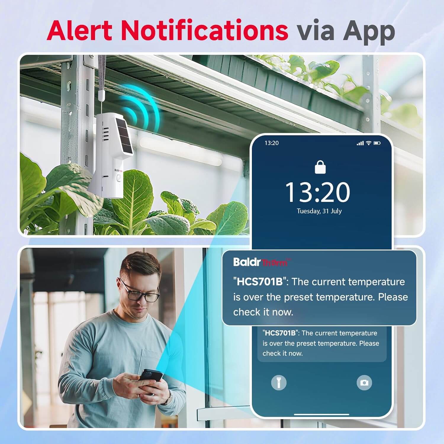 BaldrTherm Solar WiFi Hygrometer Thermometer Sensor, Smart Wireless Temperature Humidity（6 pack）