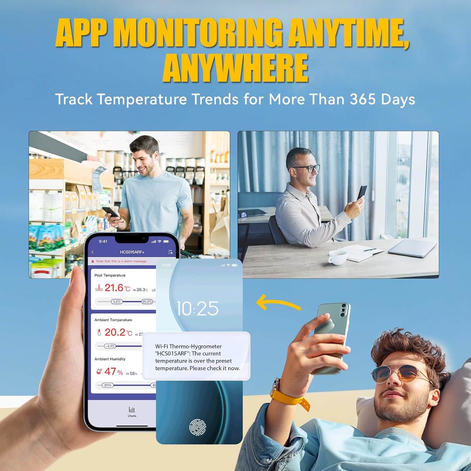 BaldrTherm Wireless Pool Thermometer with 360° LCD Display, Remote Monitoring via App(2 Pack)