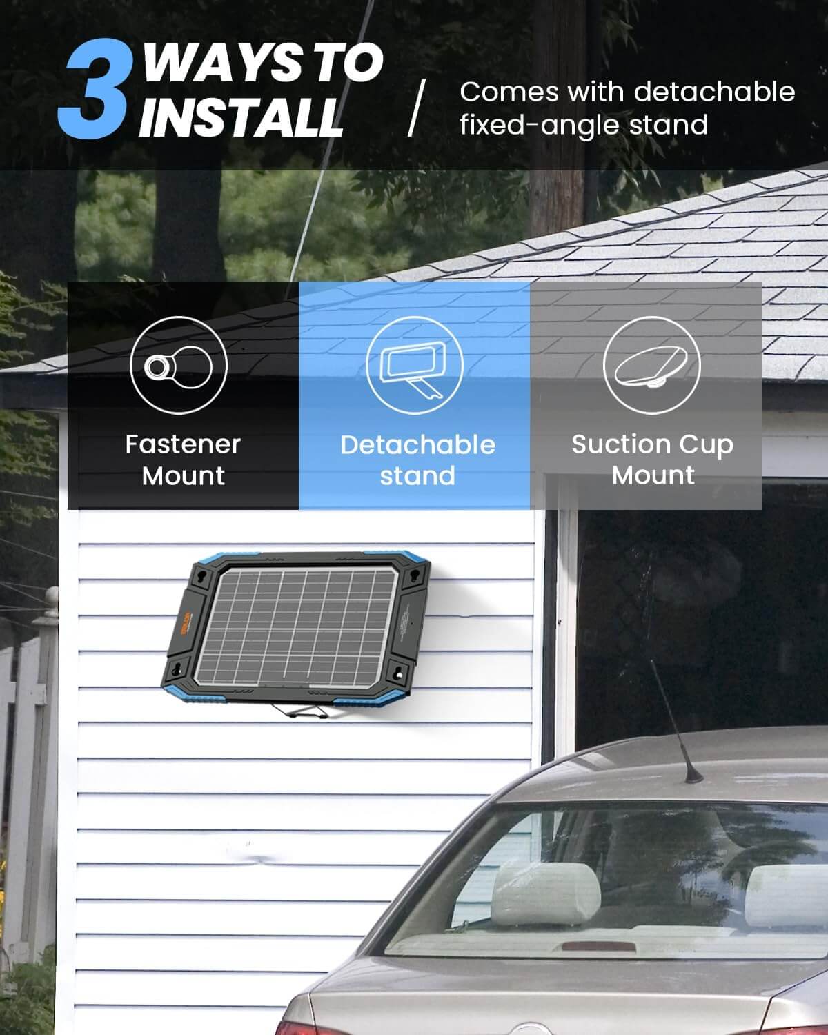 BALDR 12V Solar Battery Charger, 13W Waterproof Dual Sided Battery Maintainer, IP67 MPPT Trickle Charger for Car, Trailer, Lawn Mower, Boat