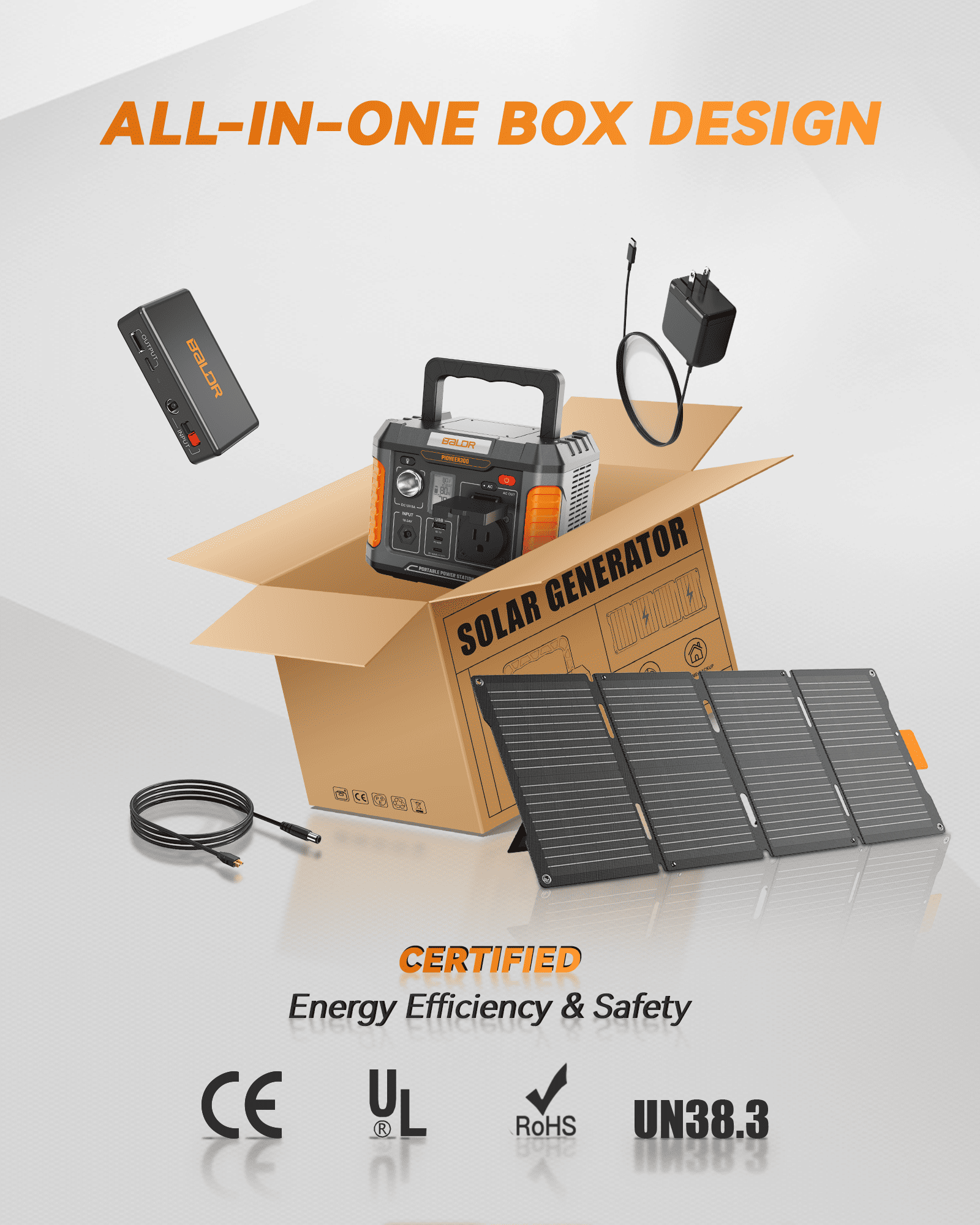 BALDR Solar Generator, 300W Portable Power Station with 60W Solar Panel, for Camping, Emergency Backup
