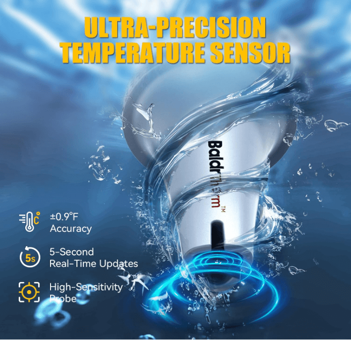 BaldrTherm Pool Thermometer Digital Floating Easy Read, Anti-Fog 360° Reading with Indoor Temperature Humidity Monitor