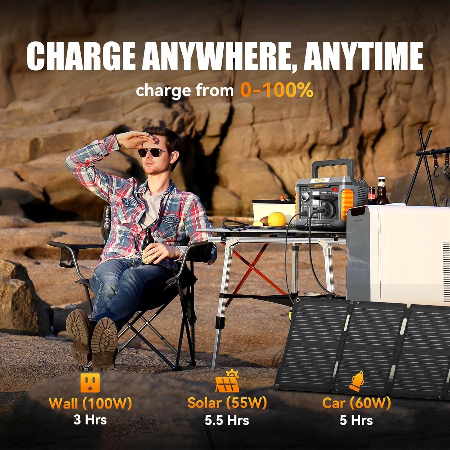 BALDR Portable Power Station, Solar Generator with 120V Pure Sine Wave AC Outlet, Backup Lithium Battery Power Supply, 330W | 288Wh, For CPAP Camping Travel Hunting Outdoors Emergency Blackout