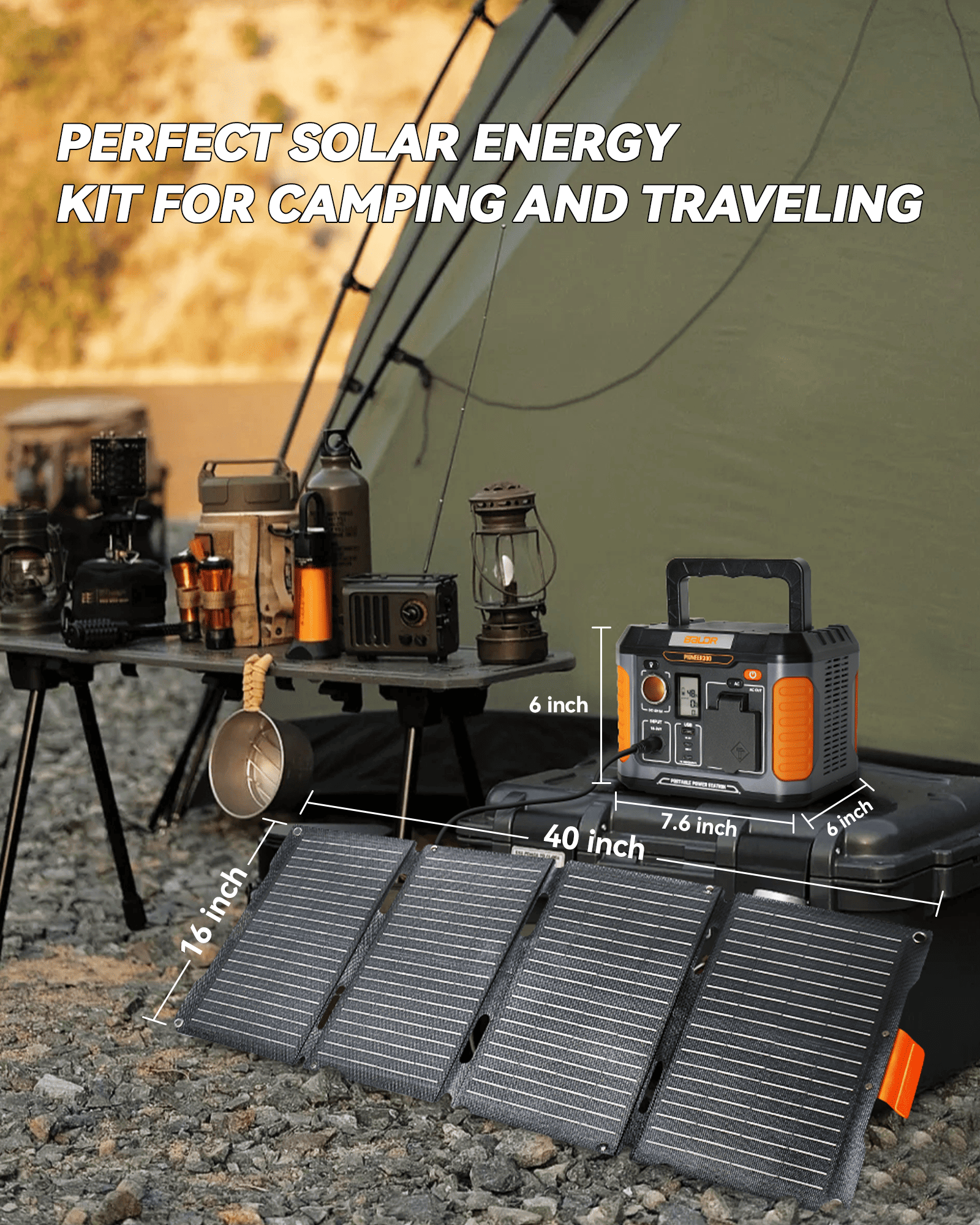 BALDR Solar Generator, 300W Portable Power Station with 60W Solar Panel, for Camping, Emergency Backup