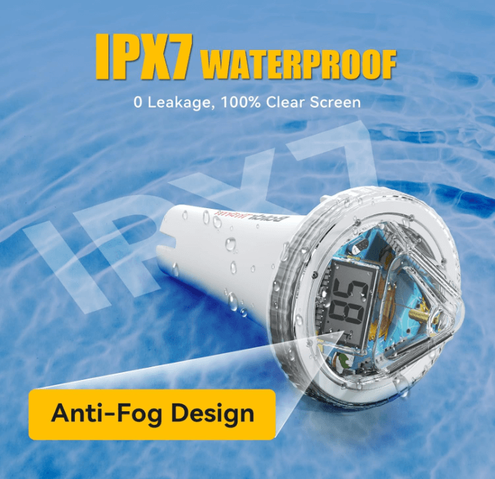BaldrTherm Pool Thermometer Digital Floating Easy Read, Anti-Fog 360° Reading with Indoor Temperature Humidity Monitor