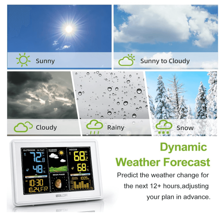 BALDR Wireless Weather Station - Color Digital Thermometer with Atomic Clock, Barometer & Moon Phase,White