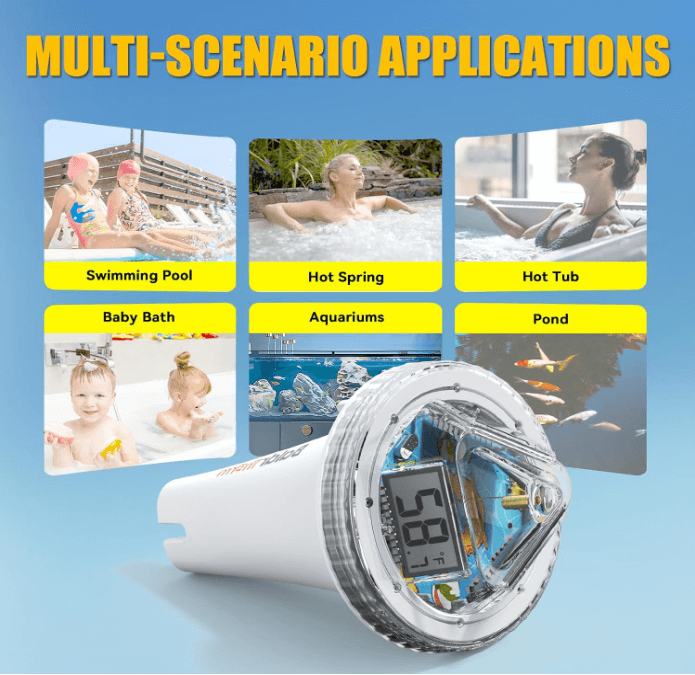 BaldrTherm Pool Thermometer Digital Floating Easy Read, Anti-Fog 360° Reading with Indoor Temperature Humidity Monitor