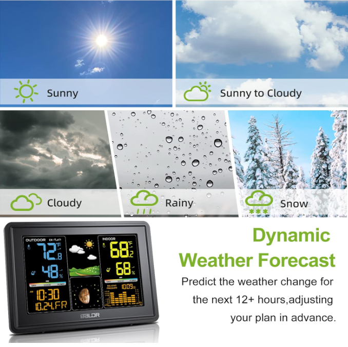 BALDR Wireless Weather Station - Color Digital Thermometer with Atomic Clock, Barometer & Moon Phase,Black