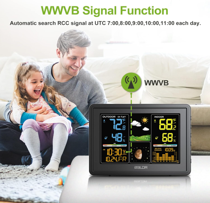 BALDR Wireless Weather Station - Color Digital Thermometer with Atomic Clock, Barometer & Moon Phase,Black