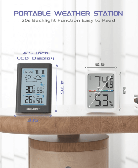 BALDR Weather Stations Wireless Indoor Outdoor,Temperature and Humidity Monitor
